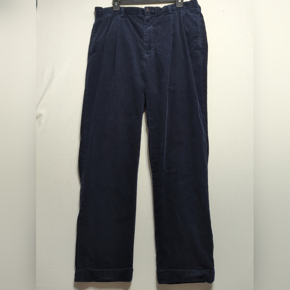 Polo By Ralph Lauren Regular Fit Corduroy Pleated Dress Pant 35x32 Navy Blue 562